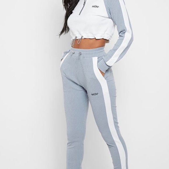 Maniere De Voir Pants - Maniere De Voir Ribbed Pale Blue Track Joggers